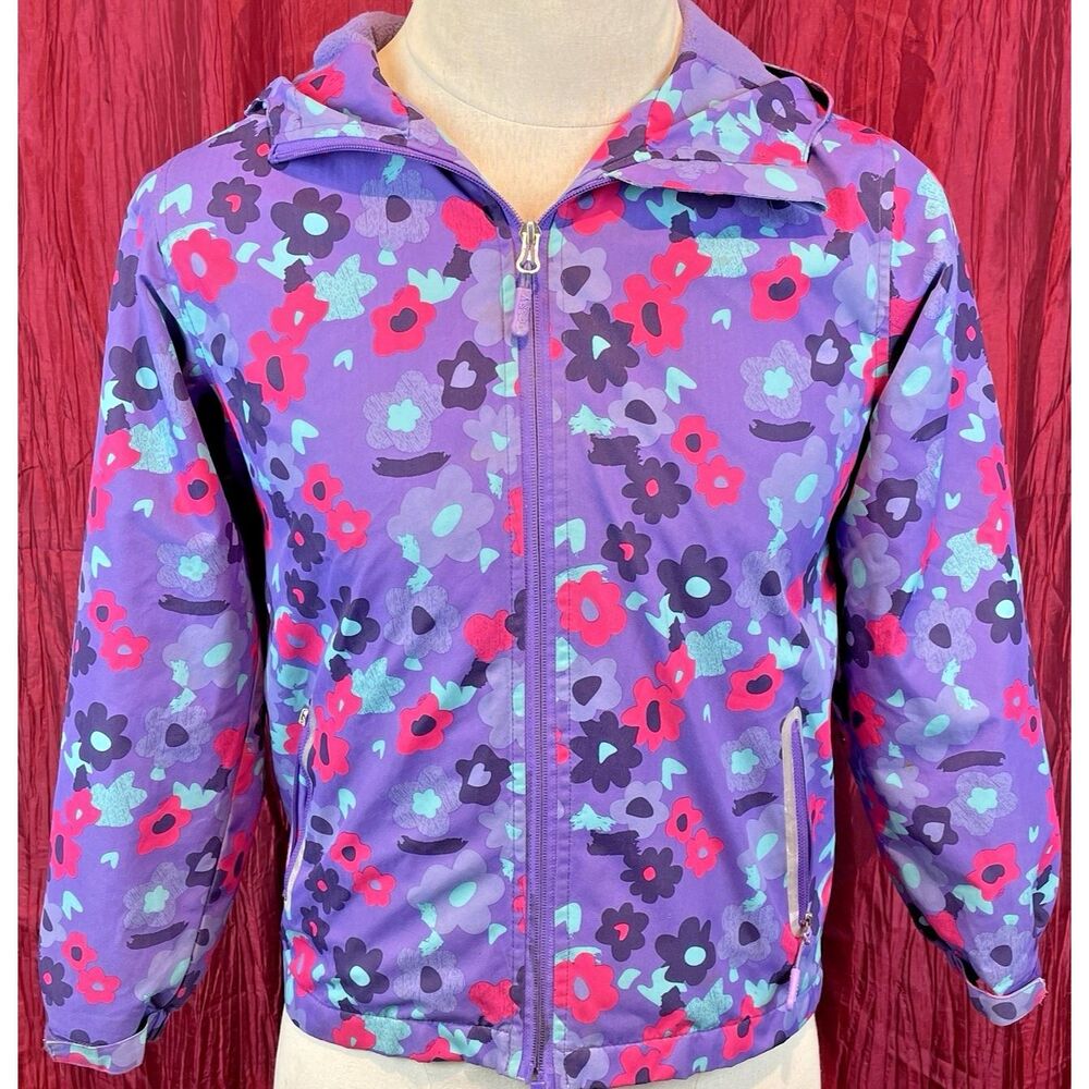 Girls Top&Sky Kids Purple Flowery Full Zip Raincoat Hoodie Sweatshirt sz 10/12